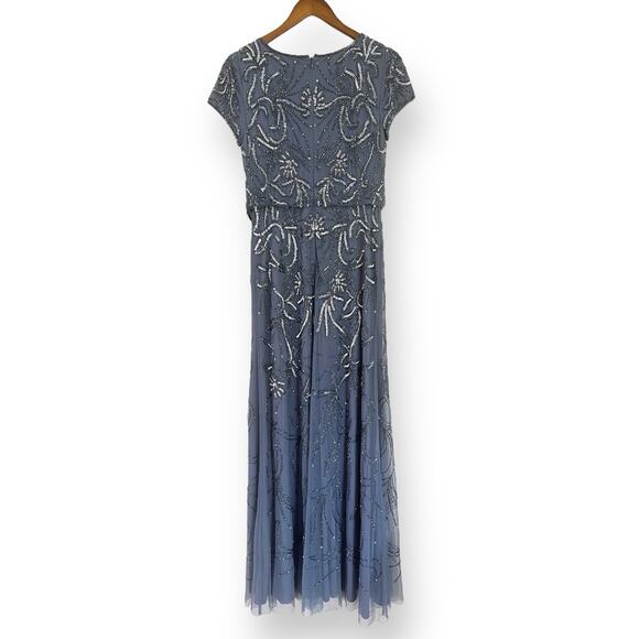 NEW Adrianna Papell Beaded Gown Dusty Blue Womens Size 4 Sequin Formal Wedding - Picture 11 of 13